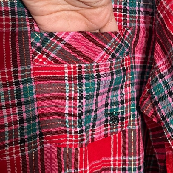 NWT VICTORIA’S SECRET Red Gold Plaid PJ Button Down Sleepwear Top | size Medium - Picture 2 of 8